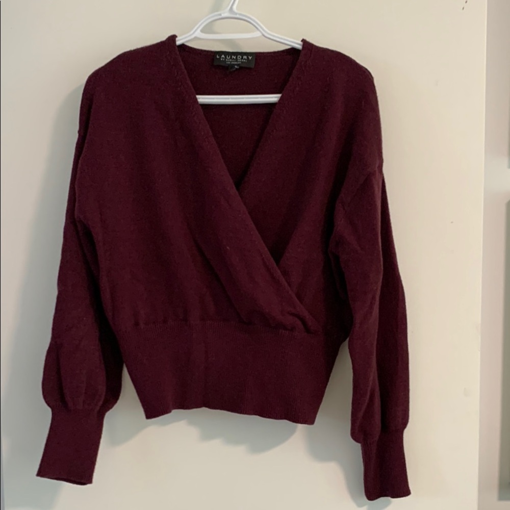 Laundry By Shelli Segal Burgundy V-Neck Sweater